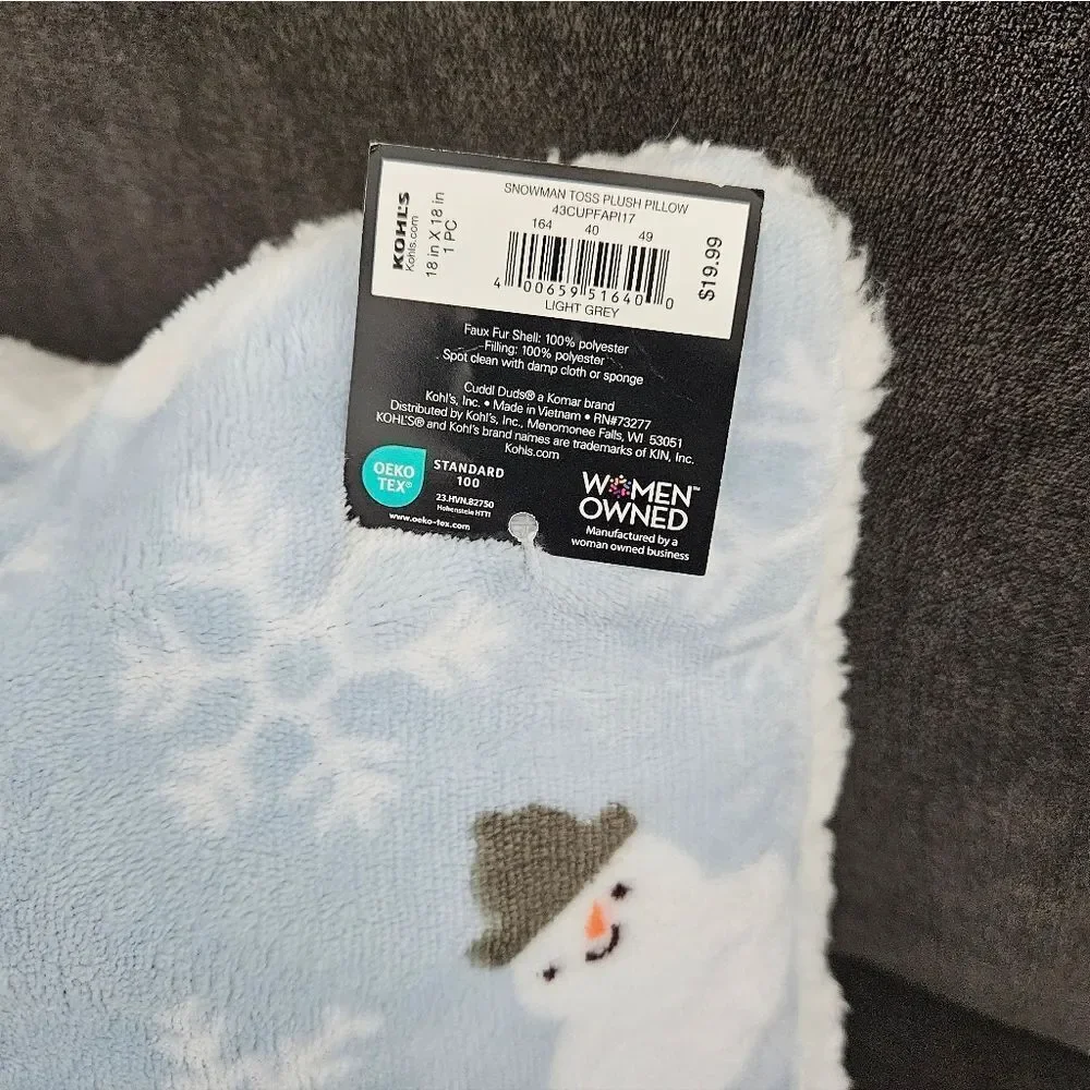Cuddl Duds Cozy Snowman And Snowflake Throw Pillow